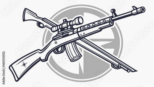 Detailed Vector Illustration of a Rifle and a Rifle Scope.