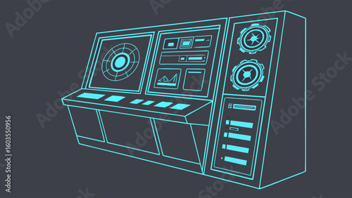 Futuristic Control Panel with Circular Display and Data Indicators.
