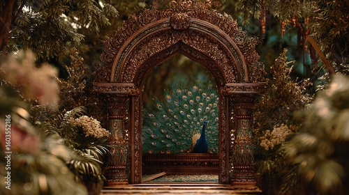 Traditional Indian Decorative Arch Frame with Garden Elements.

