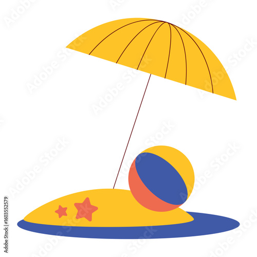 Flat Beach Umbrella Vacation Icon