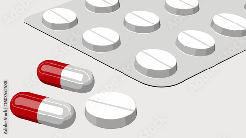 Pharmaceutical Pills and Capsules Depicted in a Graphic Illustration.