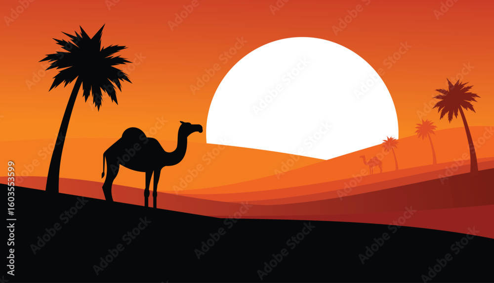 Fototapeta premium Vector Silhouette of Camel in the Desert