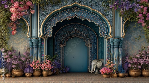 Traditional Indian Jaipur-Style Decorative Arch of Palace.

