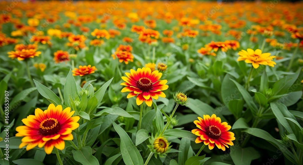 Vibrant field of gaillardia flowers in full bloom creating a colorful landscape Vibrant field of gaillardia flowers in full bloom creating a colorful landscape