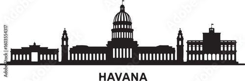 Havana Skyline Silhouette Vector with Capitolio and Colonial Rooftops