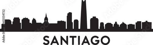 Santiago Skyline Silhouette Vector with Costanera Center and Andes Mountains