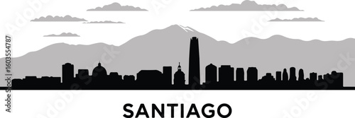 Santiago Skyline Silhouette Vector with Costanera Center and Andes Mountains