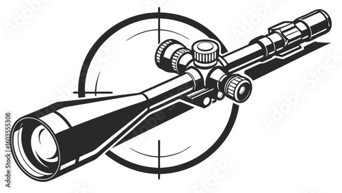 Black and White Illustration of a Rifle Scope with Target.