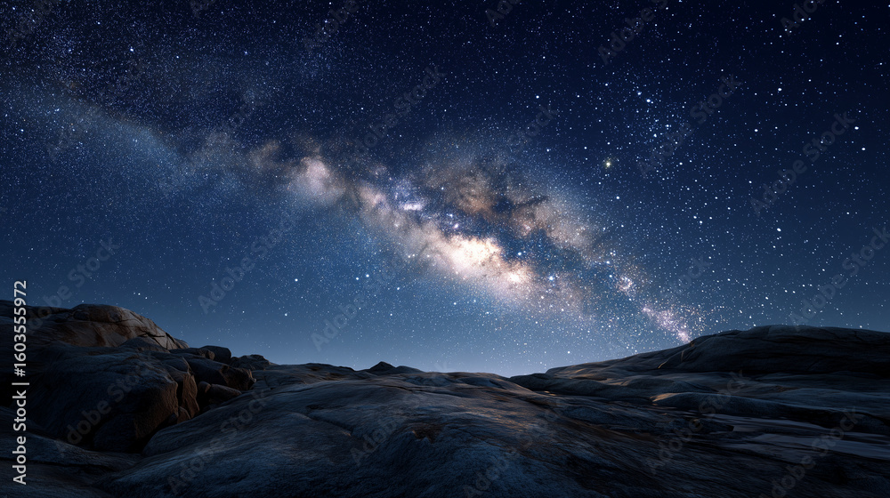 Fototapeta premium A serene expanse of the Milky Way galaxy seen from a rocky alien planet