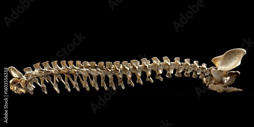 Anatomical 3D rendering of a human spine in side view with accurate detail