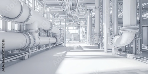 Ambient occlusion 3D render of industrial pipes and machinery showing shadow detail