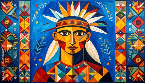 Abstract portrait of a person with geometric patterns