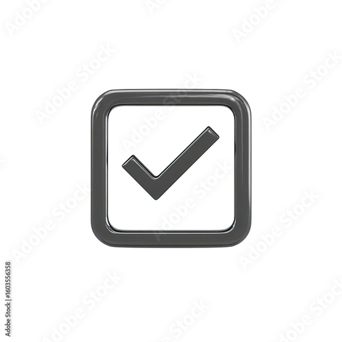 3D Render of a Metallic Check Mark in a Square Box