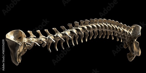 Anatomical 3D rendering of a human spine in side view with accurate detail