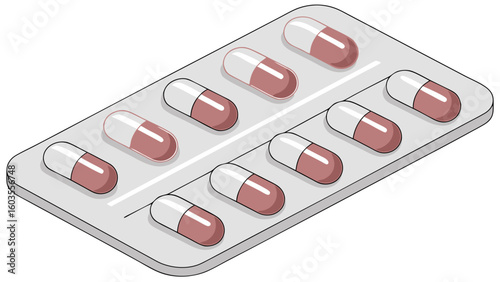 Isometric Illustration of a Blister Pack of Capsules.