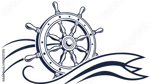 Nautical Steering Wheel on Rippling Water.