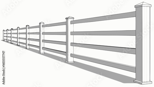 Perspective View of a Simple Wooden Fence.
