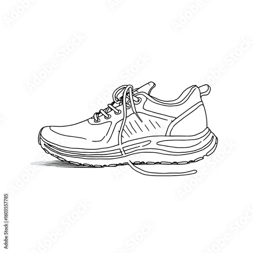 Line Art Illustration of a Single Running Shoe