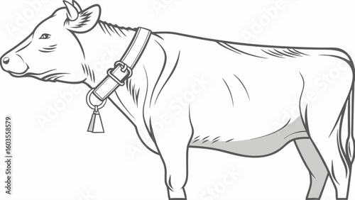 Side Profile of a Cow with Collar and Bell.