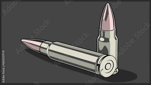 Two Metallic Rifle Cartridges Detailed Illustration.
