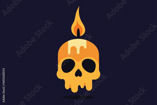 single candle in dark room with glowing eyes vector illustration