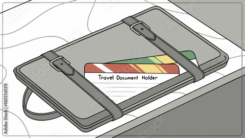 Gray Leather Travel Document Holder with Cards.