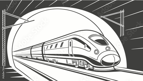 HighSpeed Train Entering a Dark Underground Tunnel.