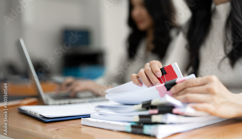 Photos Business Documents, Auditor businesswoman checking searching document prepare pa