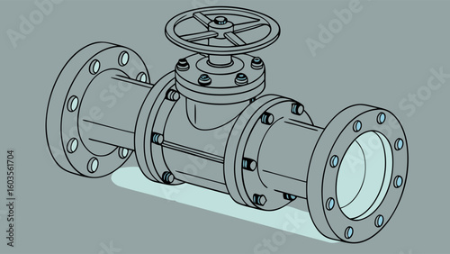 Industrial Pipeline Section with Valve and Flanges.