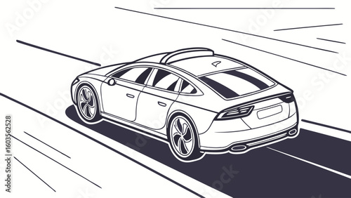 Sleek Modern Sedan Driving on a Highway.