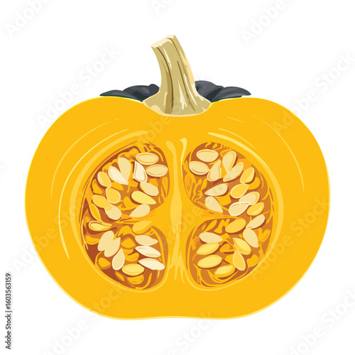 Ripe Pumpkin Sliced Open Natural Harvest - Vector Illustration