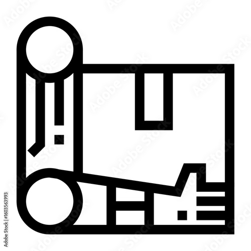 Icono de robótica industrial. Brazo robótico manipulando una caja. Automatización avanzada y tecnología. Ilustración vectorial 