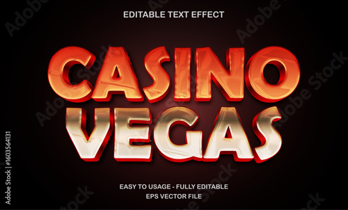 Editable retro vegas casino text effect with orange to silver metallic gradient