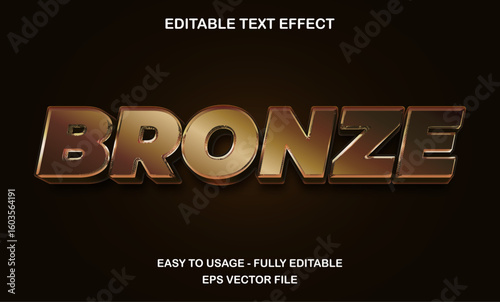 Bronze text, editable text effect with bronze glossy metallic style