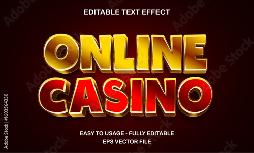 Editable gold and red casino text effect with shiny 3d style and gloss finish