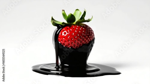 Fresh strawberry dipped in dark chocolate with drip