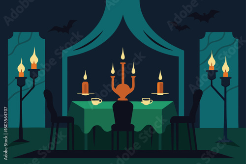 spider web covered candelabra vector illustration