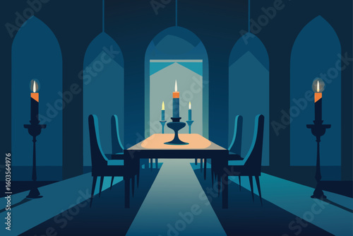 ghostly figures behind lit candles vector illustration