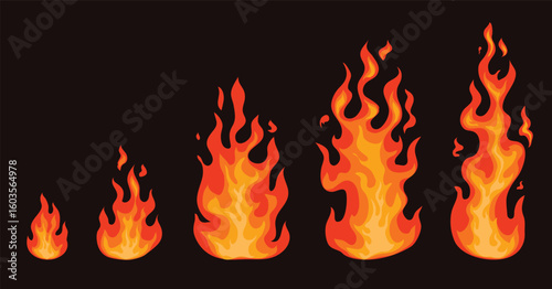 Bonfire icon set, burning fire, flame