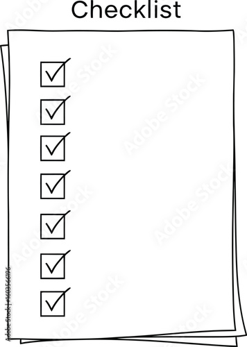 Hand drawn checklist illustration with check marks on paper, perfect for project management, task tracking, and planning, conveying organization and completion.