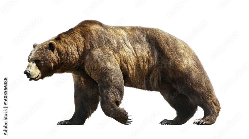Fototapeta premium Grizzly bear walking profile isolated on white background