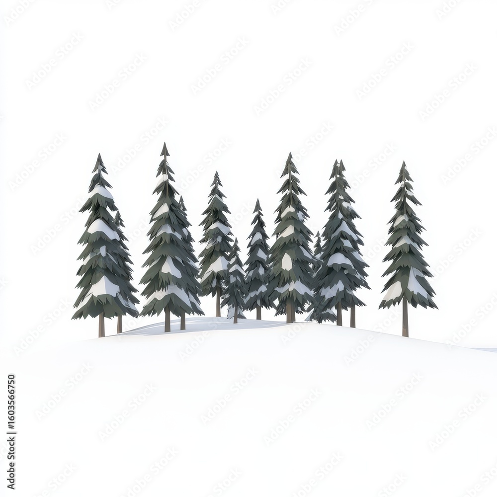 Obraz premium Low Poly Snowy Evergreen Forest 3D Render
