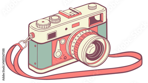 Vintage camera illustration retro photography equipment old style camera with strap for photographers and enthusiasts