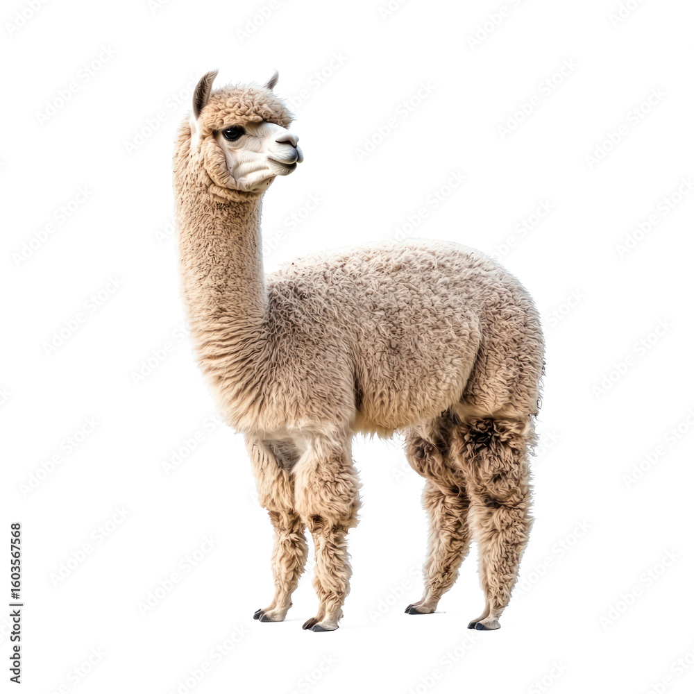 Obraz premium Alpaca shaking An alpaca shakes its body, fluffing its wool or removing dirt. full length isolate on transparent background