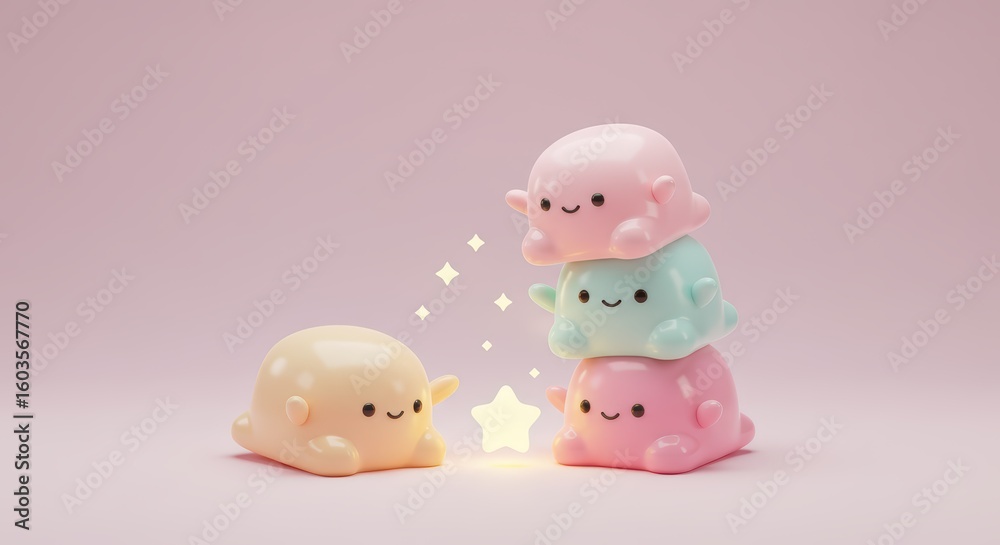 A cute 3D icon for 'Focus'. A stack of chubby, translucent gummy jellies in pastel colors. A cute 3D icon for 'Focus'. A stack of chubby, translucent gummy jellies in pastel colors.