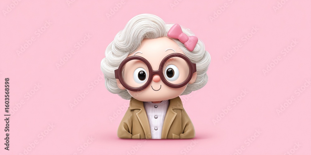 Obraz premium Cartoon elderly woman with glasses and bow