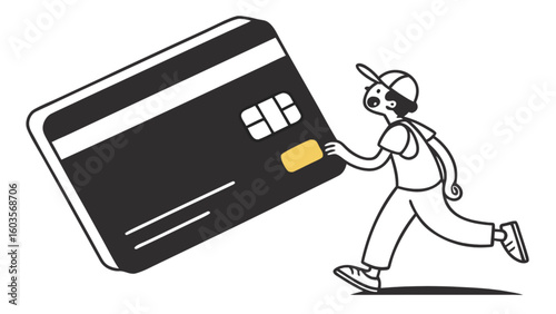 Man running from credit card debt financial stress and burden banking and finance loan payment problems concept