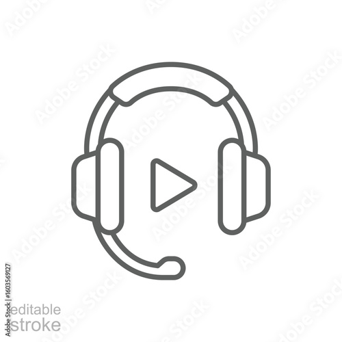 Headphones Listen Video Outline Icon Editable Stroke Online Education