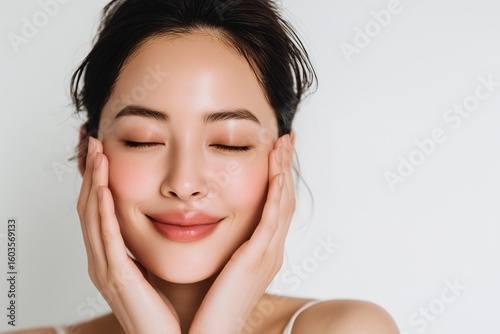 フェイシャルケアをする40代の女性（エステ・美容・ビューティー）