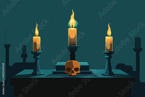 attic full of flickering candles vector illustration